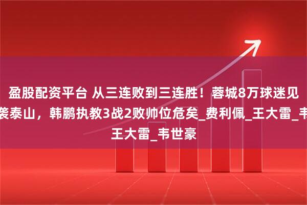 盈股配资平台 从三连败到三连胜！蓉城8万球迷见证逆袭泰山，韩鹏执教3战2败帅位危矣_费利佩_王大雷_韦世豪